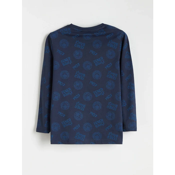 LCW Kids Lacivert Bisiklet Yaka Baskılı Erkek Çocuk Pijama Takımı