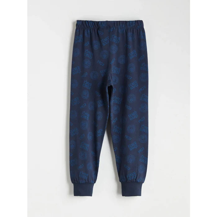 LCW Kids Lacivert Bisiklet Yaka Baskılı Erkek Çocuk Pijama Takımı