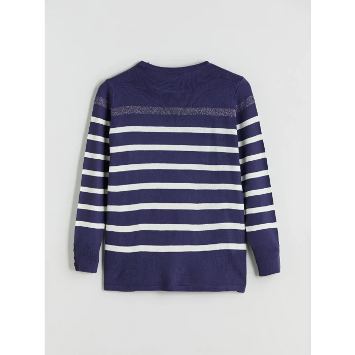 LCW Grace İndigo Bisiklet Yaka Çizgili Kadın Triko Kazak