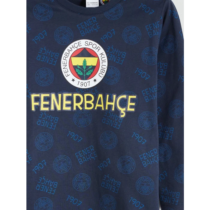 LCW Kids Lacivert Bisiklet Yaka Baskılı Erkek Çocuk Pijama Takımı