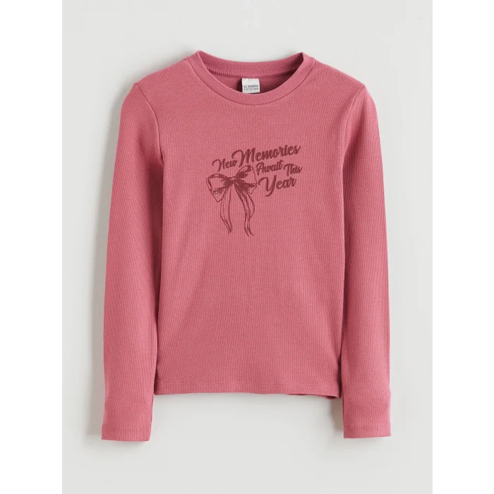 LCW Kids Pembe Bisiklet Yaka Baskılı Kız Çocuk Tişört