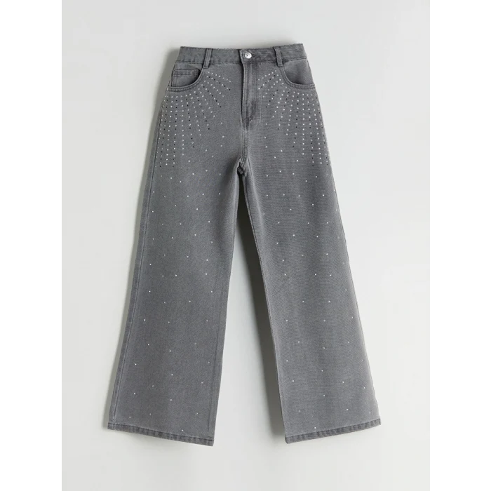 LCW Kids Gri Wideleg Kız Çocuk Jean Pantolon