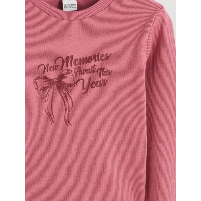 LCW Kids Pembe Bisiklet Yaka Baskılı Kız Çocuk Tişört