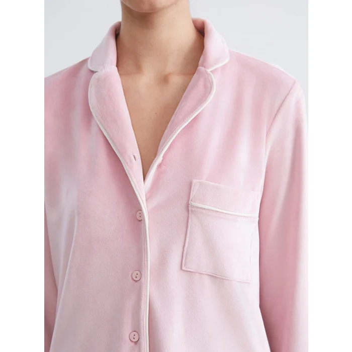LCW DREAM Pembe Gömlek Yaka Kadife Kadın Pijama Takımı
