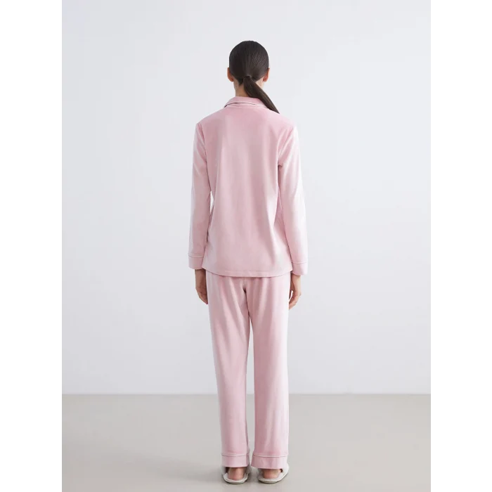 LCW DREAM Pembe Gömlek Yaka Kadife Kadın Pijama Takımı