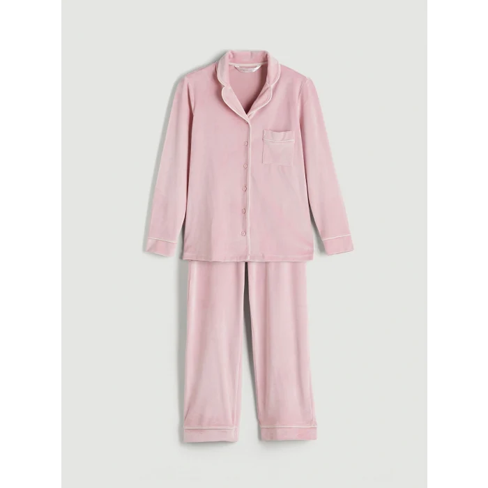 LCW DREAM Pembe Gömlek Yaka Kadife Kadın Pijama Takımı