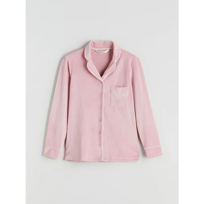 LCW DREAM Pembe Gömlek Yaka Kadife Kadın Pijama Takımı