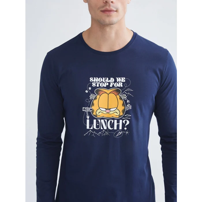 LC WAIKIKI Lacivert Standart Kalıp Garfield Baskılı Erkek Pijama Takımı