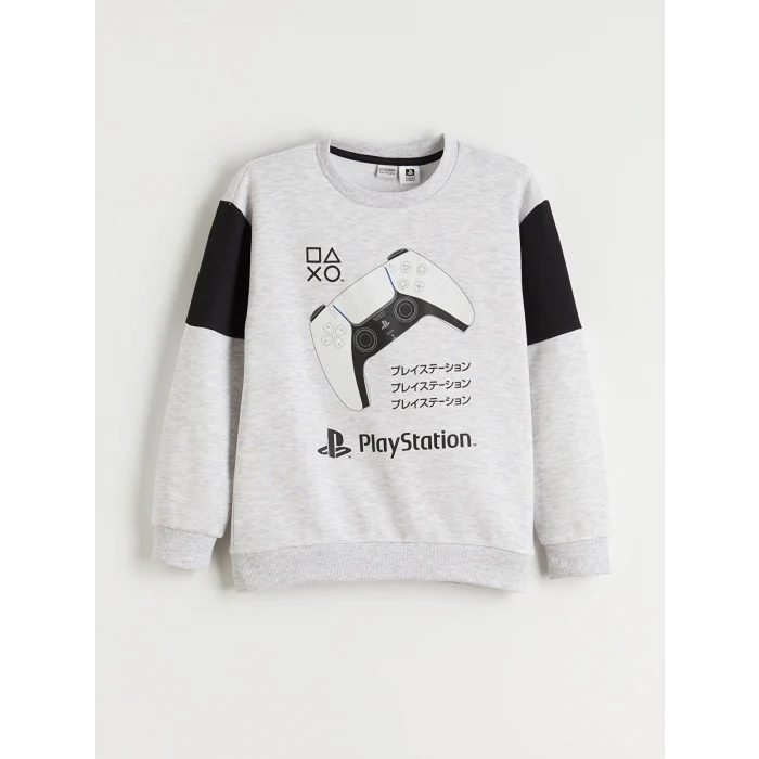 LCW Kids Gri Bisiklet Yaka PlayStation Baskılı Erkek Çocuk Sweatshirt