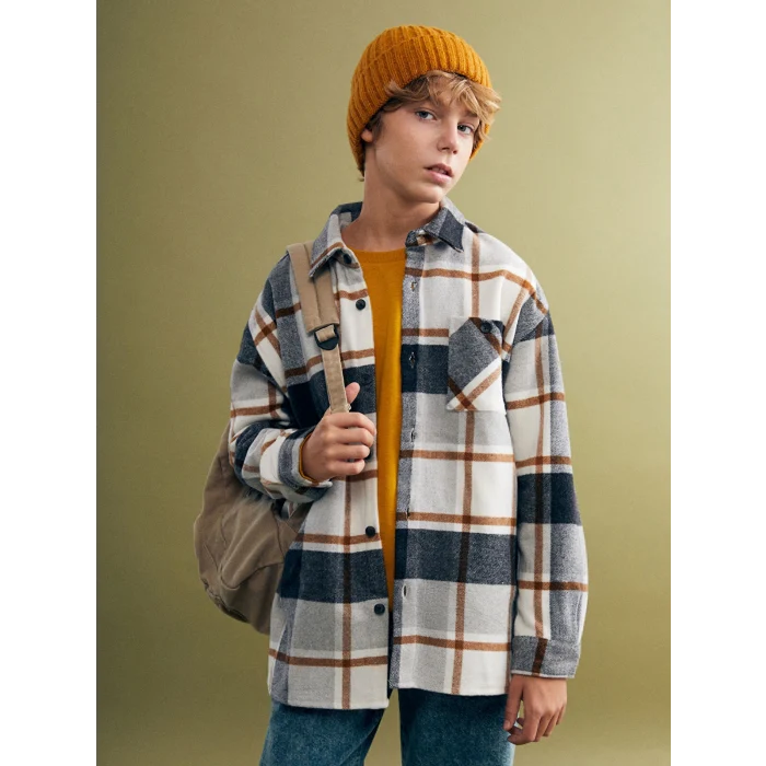 LCW Kids Kahverengi Uzun Kollu Ekose Erkek Çocuk Oduncu Gömlek