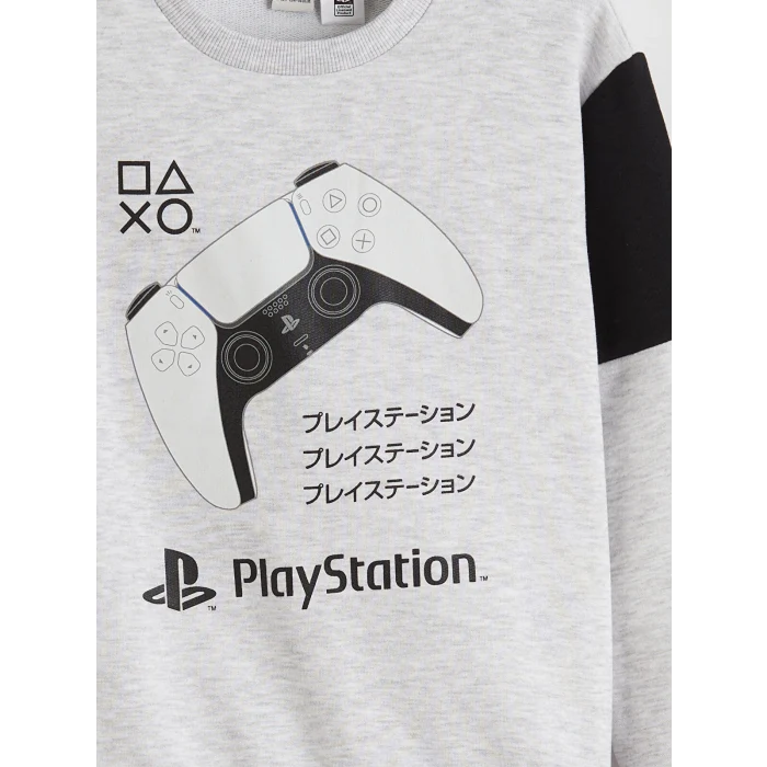 LCW Kids Gri Bisiklet Yaka PlayStation Baskılı Erkek Çocuk Sweatshirt