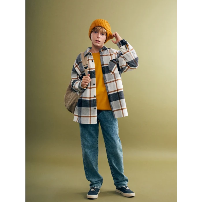 LCW Kids Kahverengi Uzun Kollu Ekose Erkek Çocuk Oduncu Gömlek