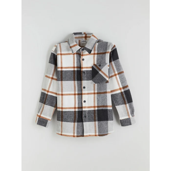 LCW Kids Kahverengi Uzun Kollu Ekose Erkek Çocuk Oduncu Gömlek