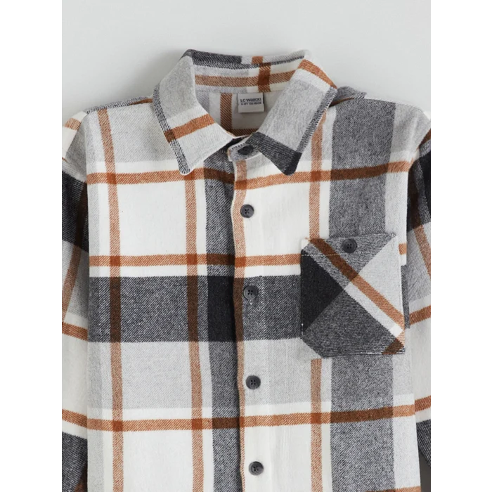 LCW Kids Kahverengi Uzun Kollu Ekose Erkek Çocuk Oduncu Gömlek