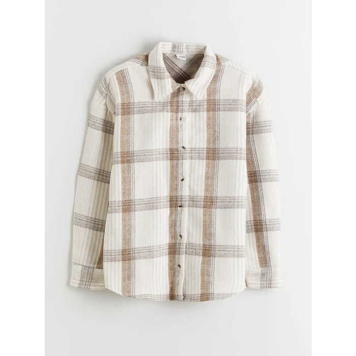 LCW Kids Ekru Ekose Kız Çocuk Gömlek