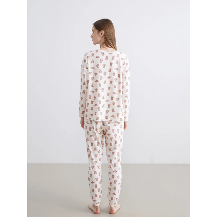 LCW Young Pembe Bisiklet Yaka Ayı Baskılı Kadın Pijama Takımı