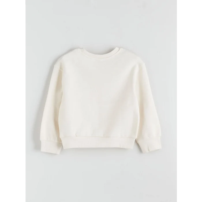 LCW Kids Ekru Bisiklet Yaka Çiçekli Kız Çocuk Sweatshirt