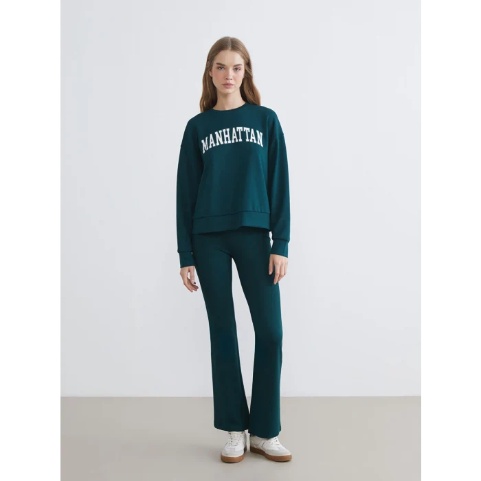 XSIDE Yeşil Manhattan Baskılı Kadın Sweatshirt