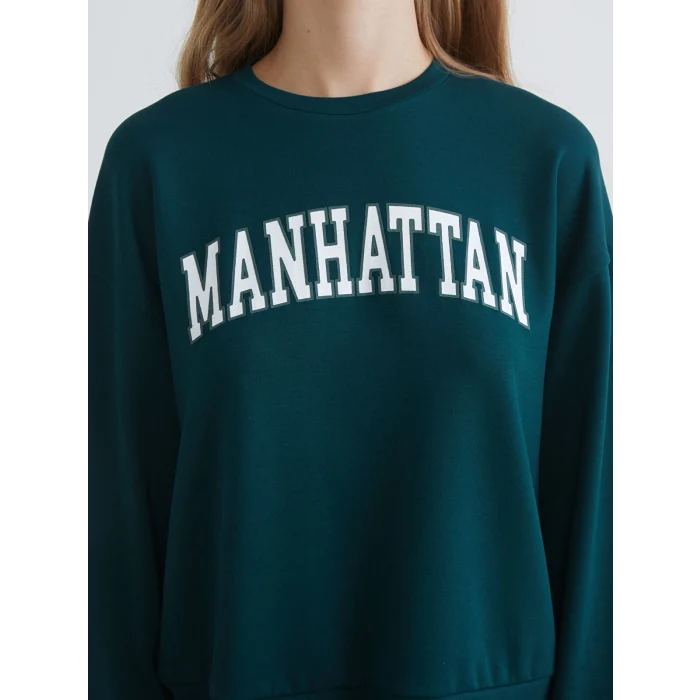 XSIDE Yeşil Manhattan Baskılı Kadın Sweatshirt