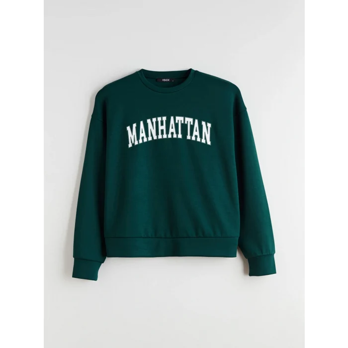 XSIDE Yeşil Manhattan Baskılı Kadın Sweatshirt