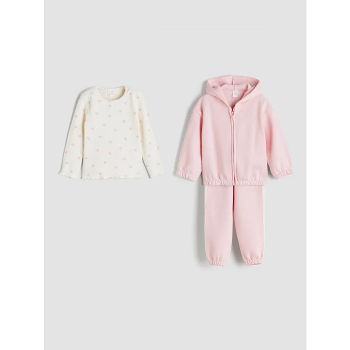 LCW Kids Pembe Bisiklet Yaka Kız Çocuk Takım 3lü