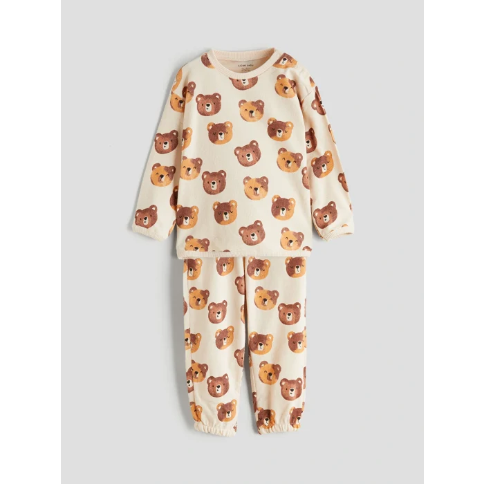 LCW baby Ekru Ayıcık Baskılı Erkek Bebek Sweatshirt ve Eşofman Altı