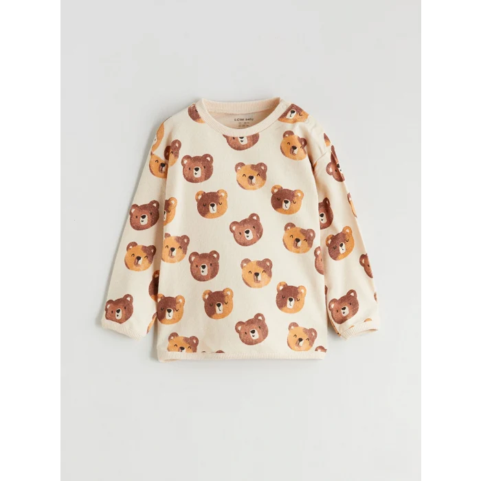 LCW baby Ekru Ayıcık Baskılı Erkek Bebek Sweatshirt ve Eşofman Altı