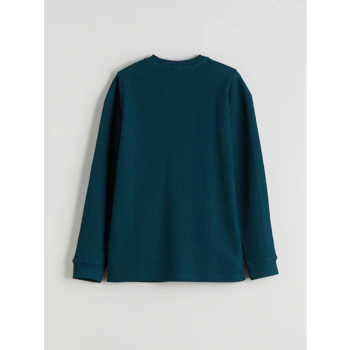 LCW Kids Petrol Bisiklet Yaka Dokulu Erkek Çocuk Tişört