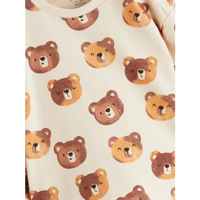 LCW baby Ekru Ayıcık Baskılı Erkek Bebek Sweatshirt ve Eşofman Altı