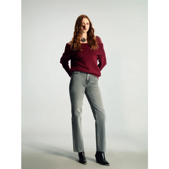 XSIDE Gri Straight Fit Kadın Jean Pantolon