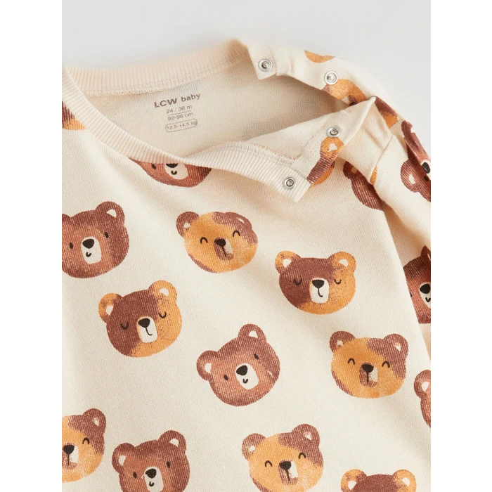 LCW baby Ekru Ayıcık Baskılı Erkek Bebek Sweatshirt ve Eşofman Altı