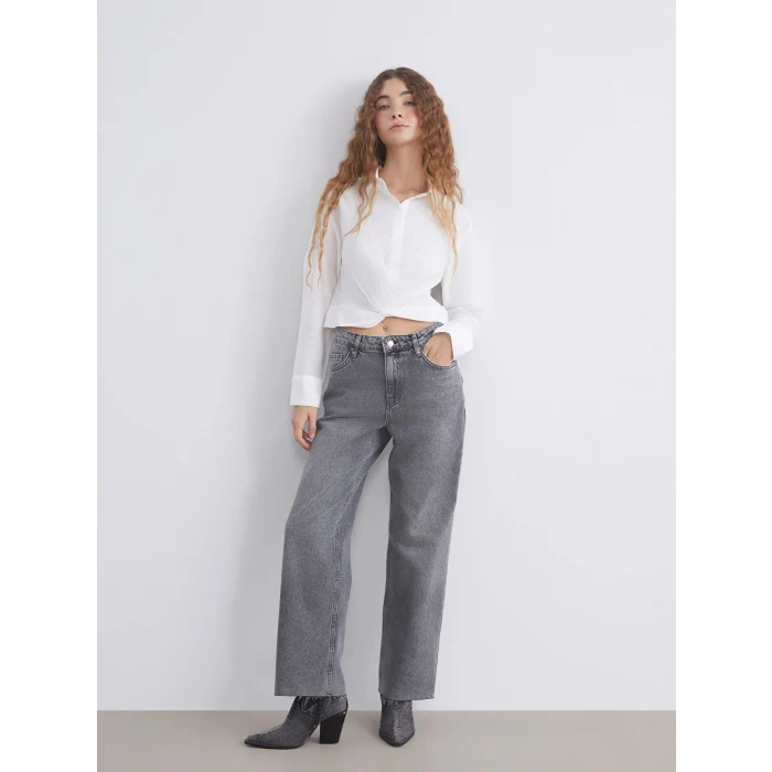 XSIDE Gri Straight Fit Kadın Jean Pantolon