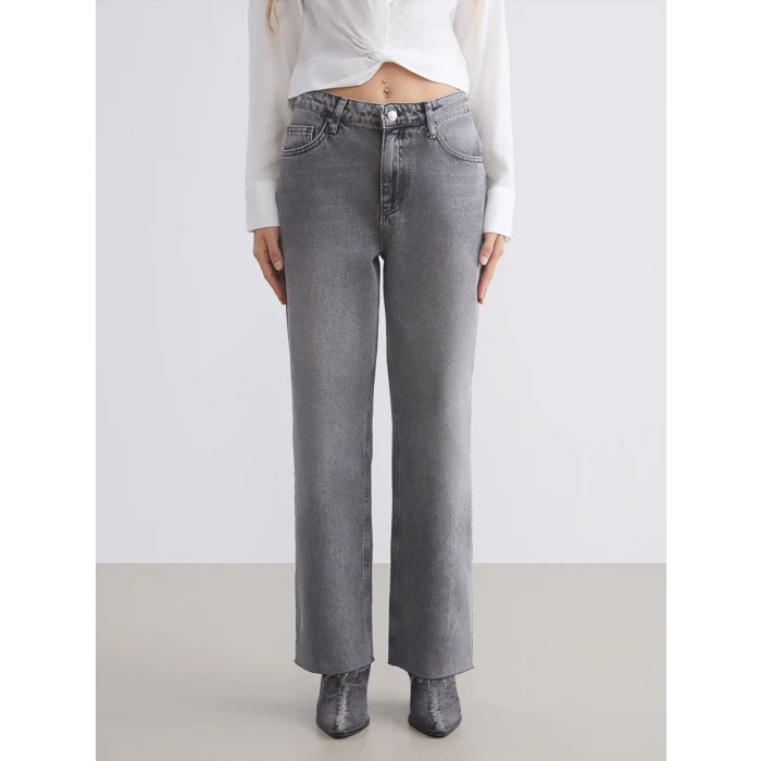XSIDE Gri Straight Fit Kadın Jean Pantolon