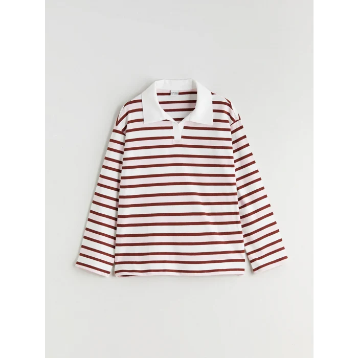 LCW Kids Karışık Polo Yaka Çizgili Kız Çocuk Tişört