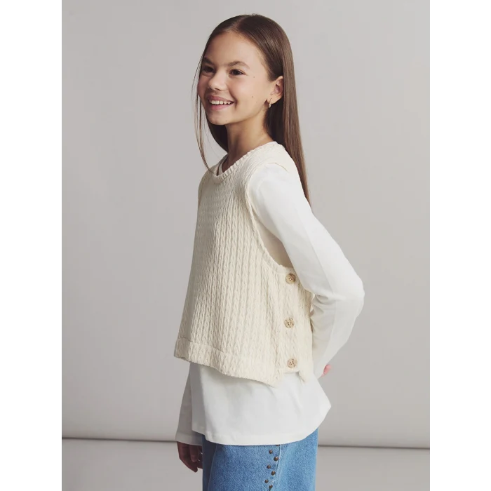 LCW Kids Bej Bisiklet Yaka Kız Çocuk Tişört ve Süveter 2li