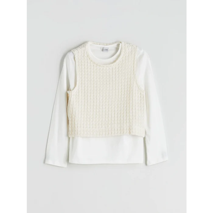 LCW Kids Bej Bisiklet Yaka Kız Çocuk Tişört ve Süveter 2li