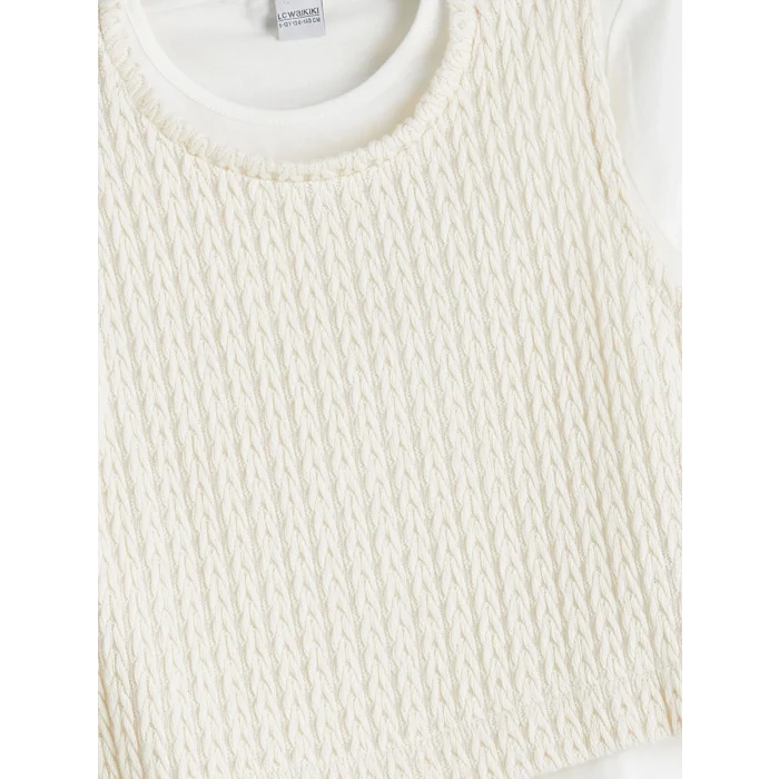 LCW Kids Bej Bisiklet Yaka Kız Çocuk Tişört ve Süveter 2li