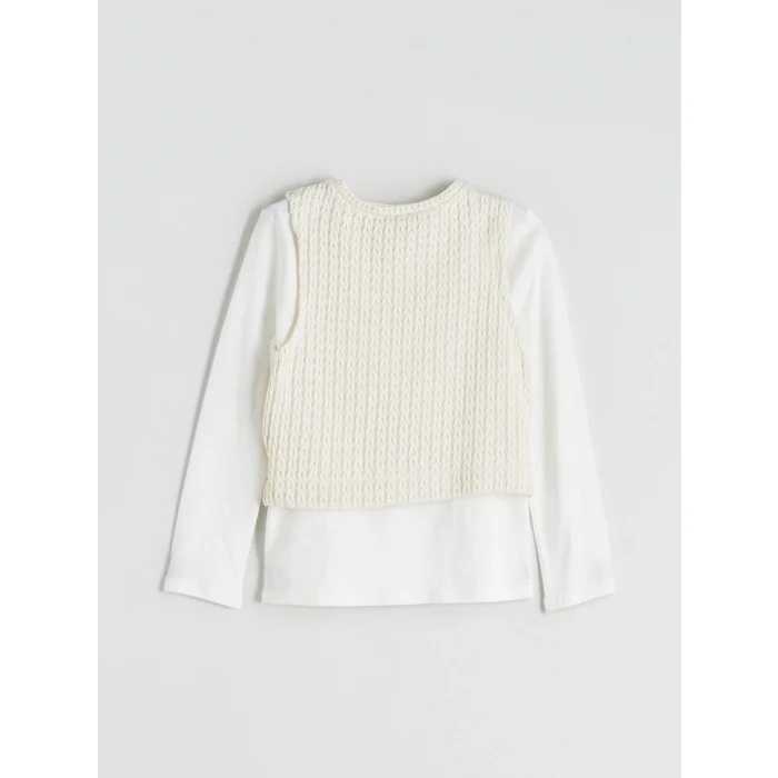 LCW Kids Bej Bisiklet Yaka Kız Çocuk Tişört ve Süveter 2li