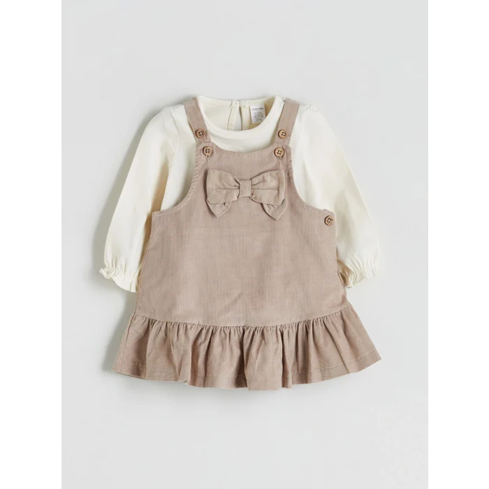 LCW baby Kahverengi Bisiklet Yaka Fiyonk Detaylı Kız Bebek Elbise ve Bluz