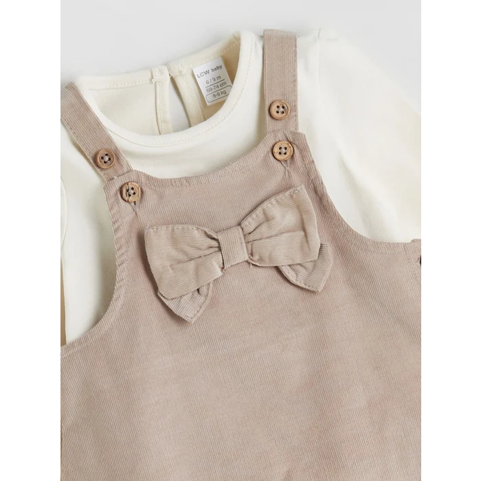 LCW baby Kahverengi Bisiklet Yaka Fiyonk Detaylı Kız Bebek Elbise ve Bluz