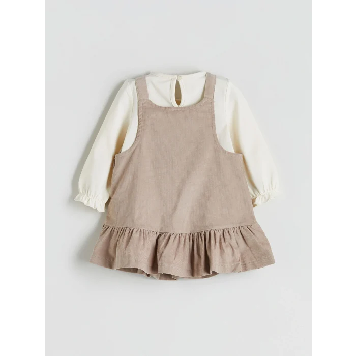 LCW baby Kahverengi Bisiklet Yaka Fiyonk Detaylı Kız Bebek Elbise ve Bluz