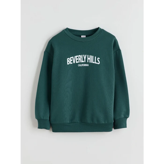 LCW Kids Petrol Bisiklet Yaka California Baskılı Kız Çocuk Sweatshirt