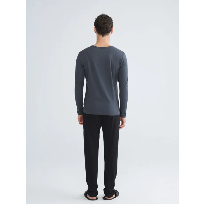 LC WAIKIKI Siyah Bisiklet Yaka Uzun Kollu Erkek Pijama Takımı