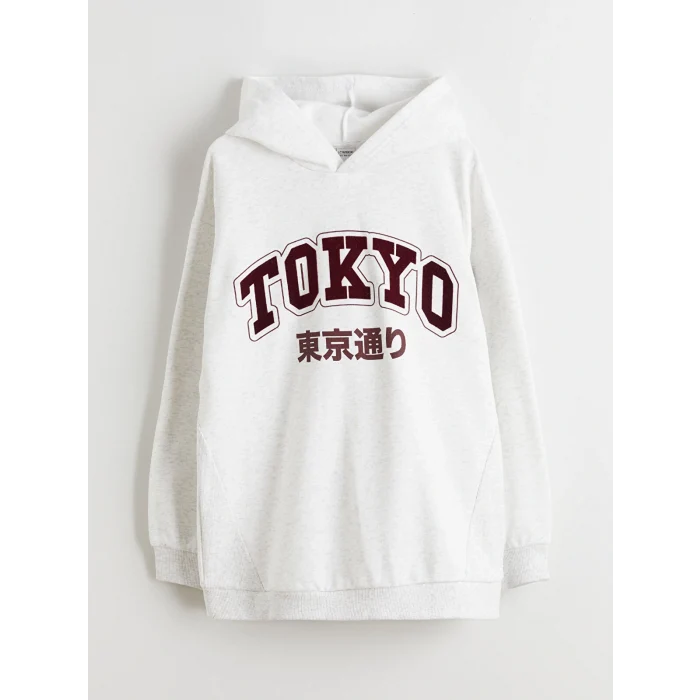 LCW Kids Gri Kapüşonlu Tokyo Baskılı Erkek Çocuk Sweatshirt