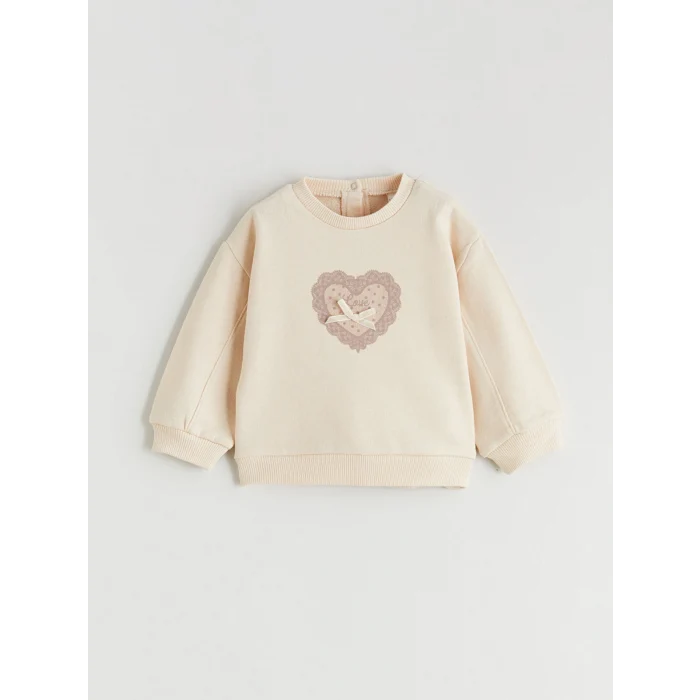 LCW baby Bej Kız Bebek Baskılı Sweatshirt ve Kadife Pantolon 2li