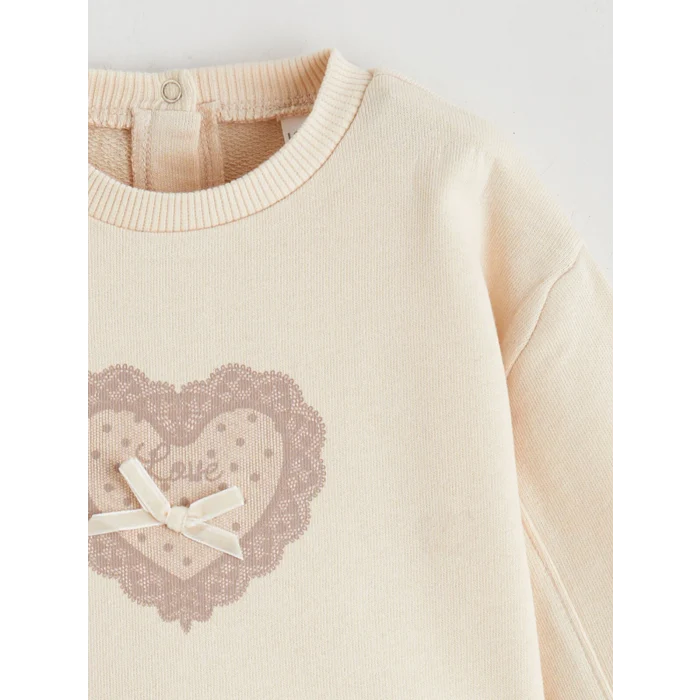 LCW baby Bej Kız Bebek Baskılı Sweatshirt ve Kadife Pantolon 2li