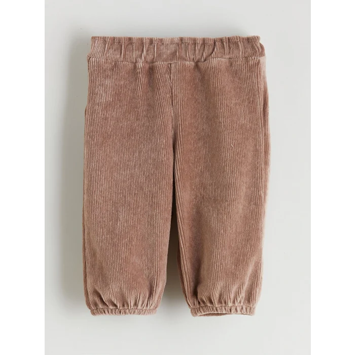 LCW baby Bej Kız Bebek Baskılı Sweatshirt ve Kadife Pantolon 2li