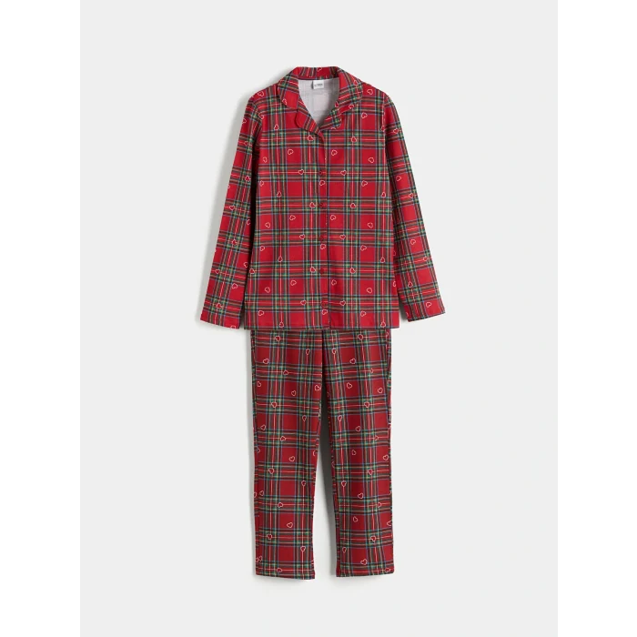 LCW Kids Kırmızı Ekose Desenli Kız Çocuk Pijama Takımı