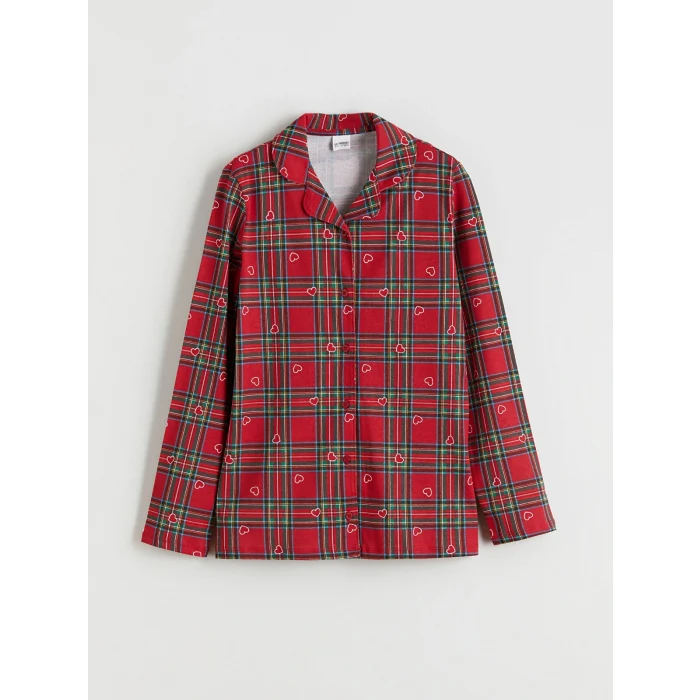 LCW Kids Kırmızı Ekose Desenli Kız Çocuk Pijama Takımı