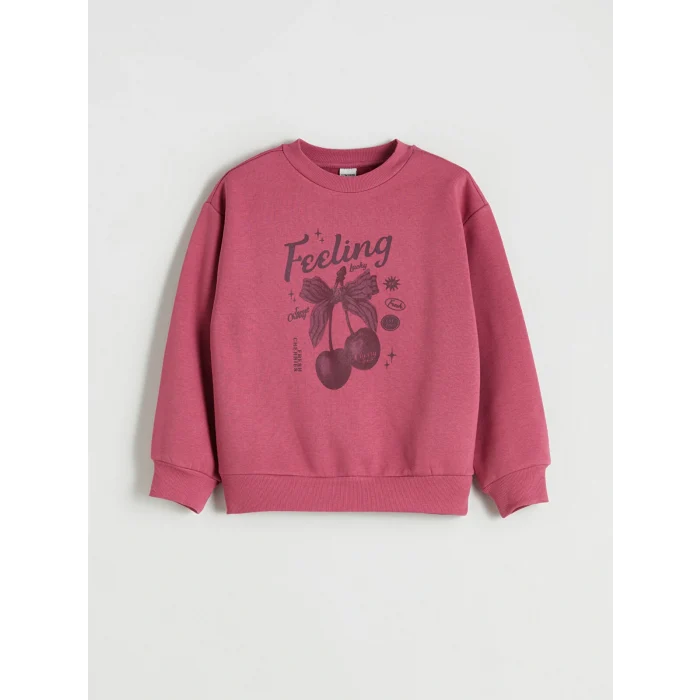 LCW Kids Pembe Bisiklet Yaka Kiraz Baskılı Kız Çocuk Sweatshirt